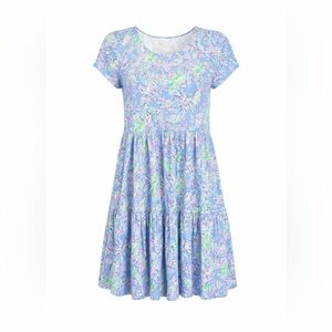 Lilly Pulitzer Geanna Dress XS Blue Peri Turtle Print Cotton Tiered